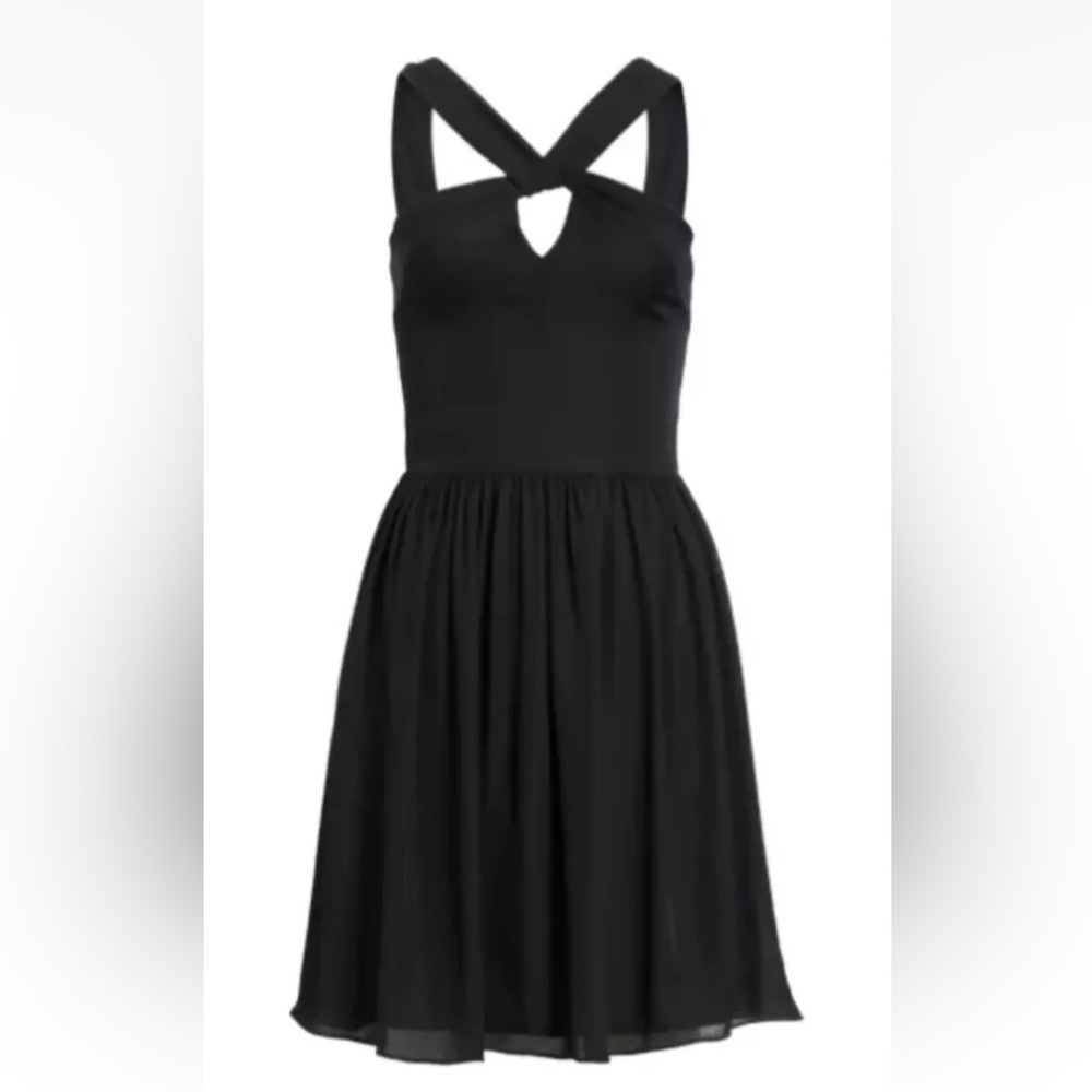 L'AGENCE Valleta Black Silk Keyhole Fit Flare Halter Dress Size 4‎